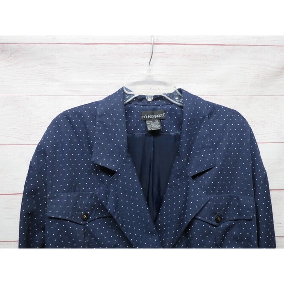 Vintage Size 12 Large Counterparts Navy Blue White Polka Dot Jacket Blazer - Picture 2 of 6